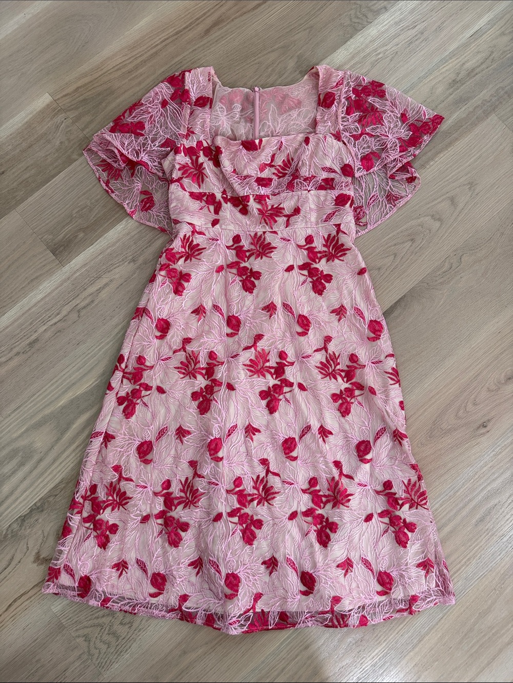 JS Collections Floral Embroidered Flutter Sleeve Midi Dress Size 12